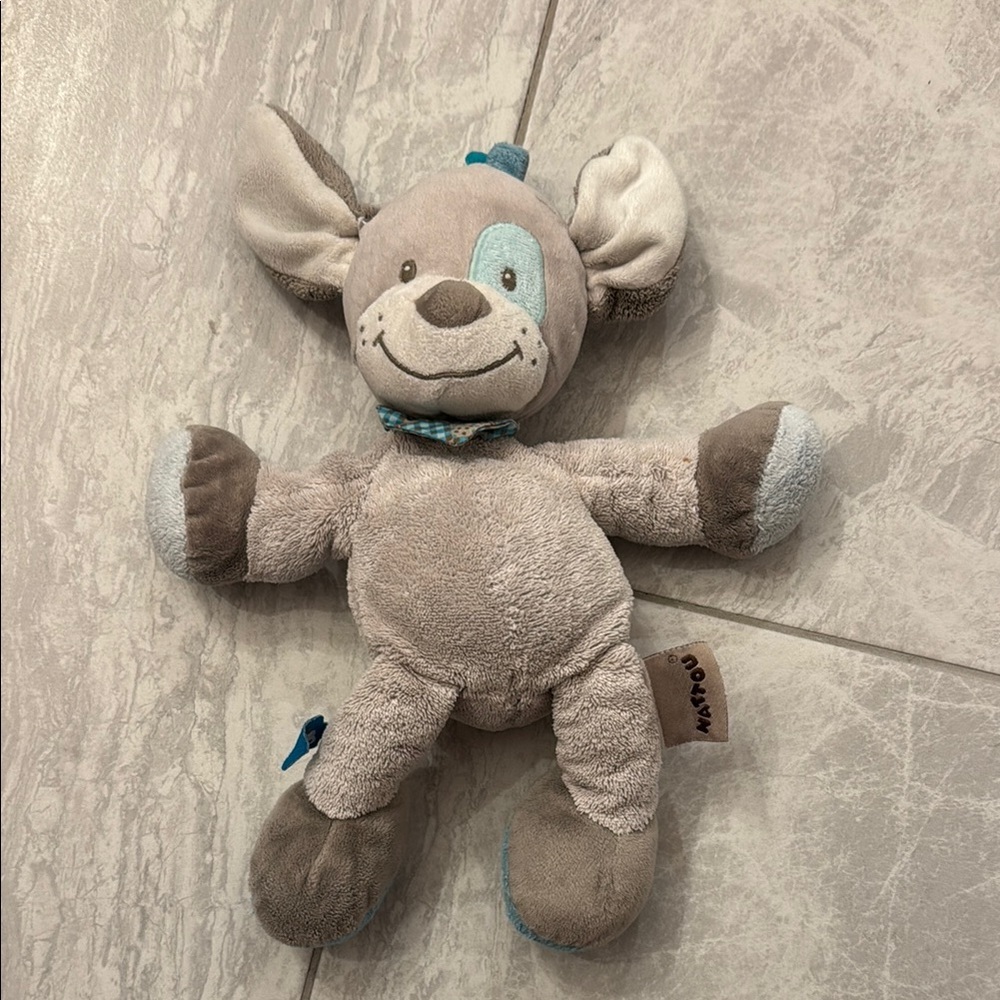 Nattou plush dog gray and blue
